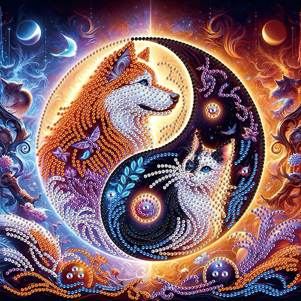 Diamond Painting - Partial Special Shaped - Tai Chi Bagua Cat And Dog (30*30CM)