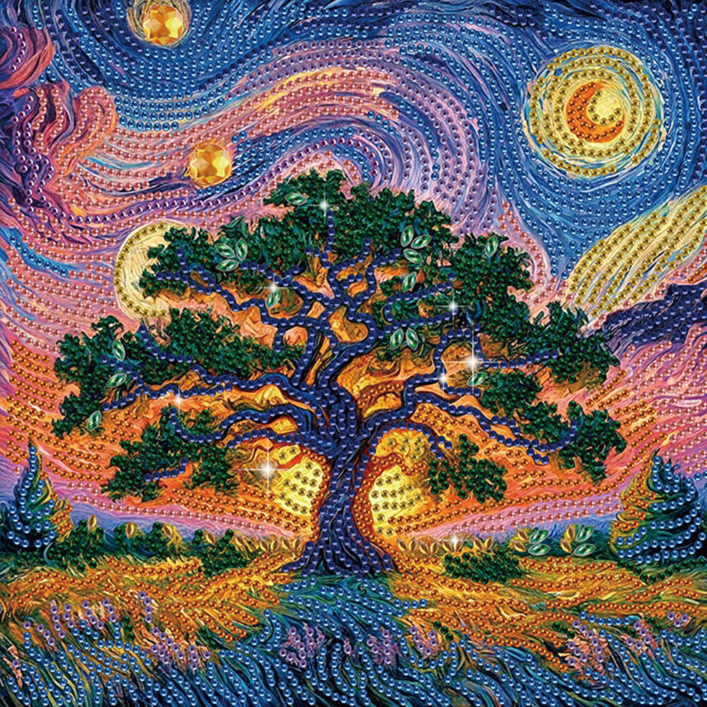 Diamond Painting - Partial Special Shaped - Starry Night Forest (30*30CM)