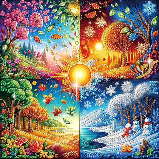 Diamond Painting - Partial Special Shaped - Four Seasons Forest (30*30CM)