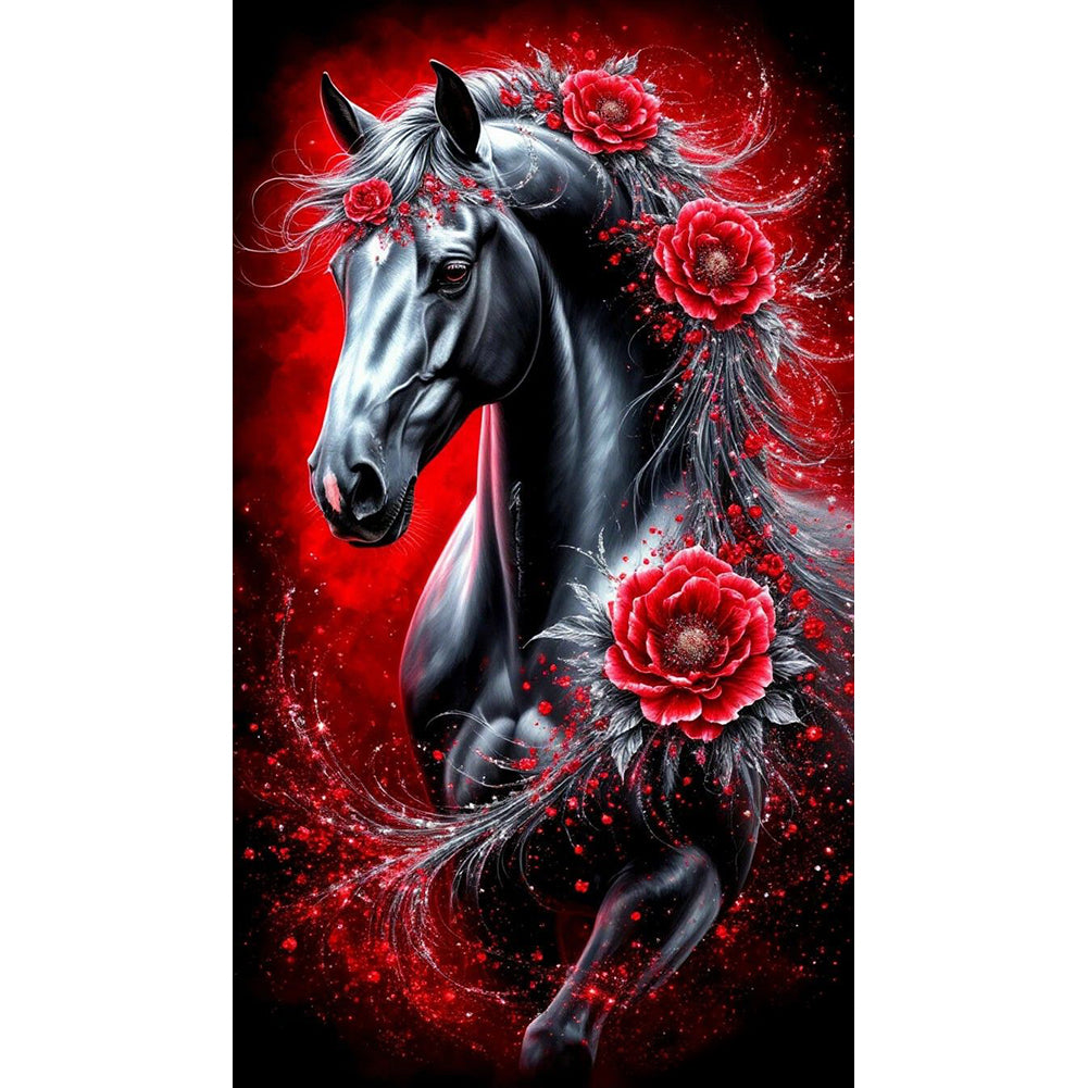 Diamond Painting - Full Round - Horse And Red Rose (40*70CM)