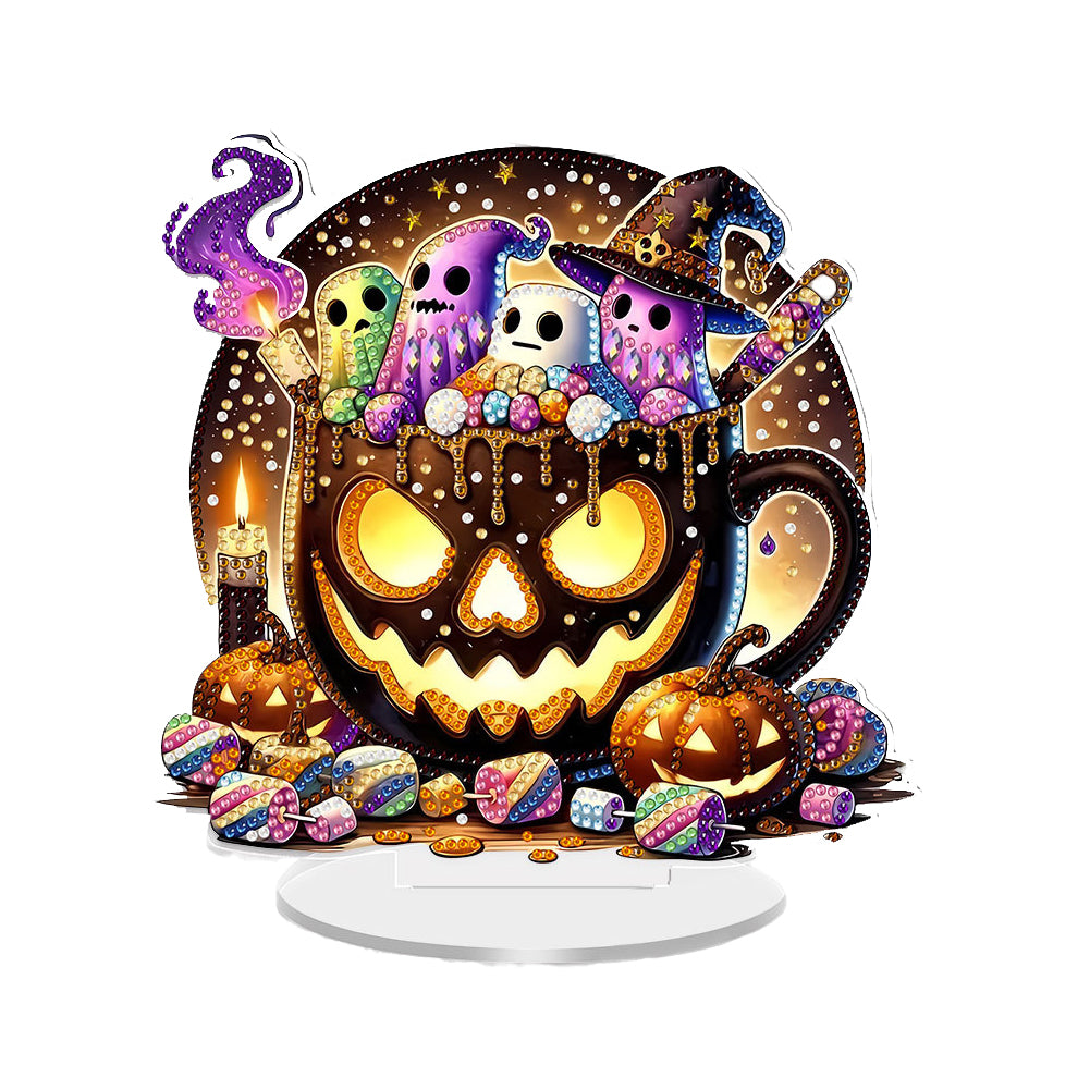 2D Flat Halloween DIY Diamond Painting Desktop Ornaments Kit for Decor (Pumpkin)