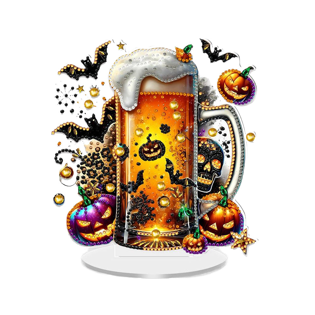 2D Flat Halloween DIY Diamond Painting Desktop Ornament Kit for Decor (Beer Mug)