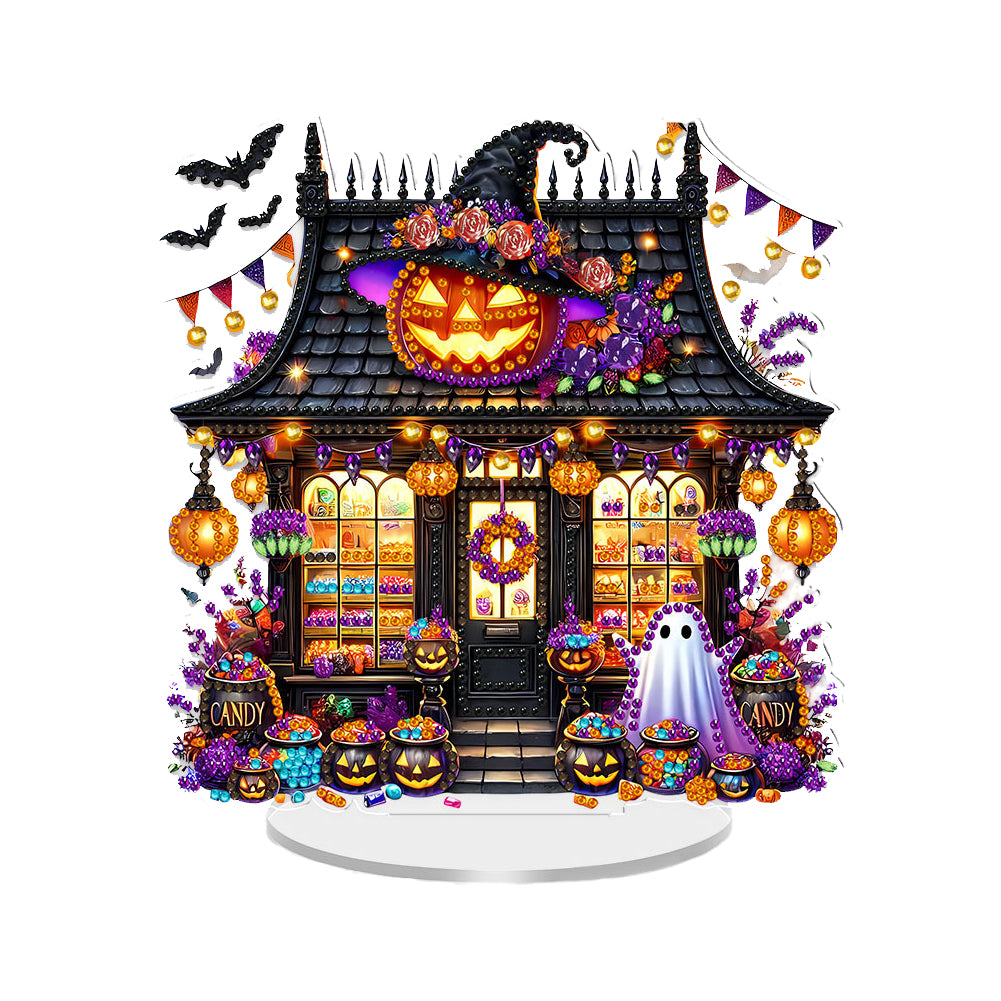 2D Flat Print Halloween DIY Desktop Diamond Art Kit Single Drill (Haunted House)