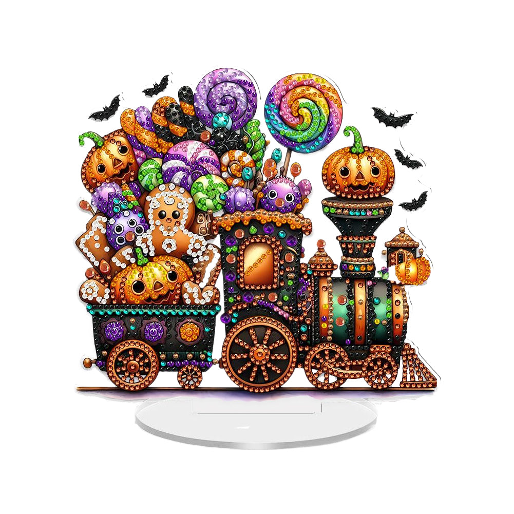 2D Flat Halloween DIY Diamond Painting Desktop Ornaments Kit for Decor (Train)