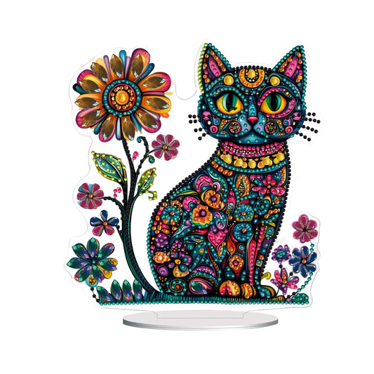2D Flat Halloween DIY Diamond Painting Desktop Ornaments Kit for Decor (Cat)