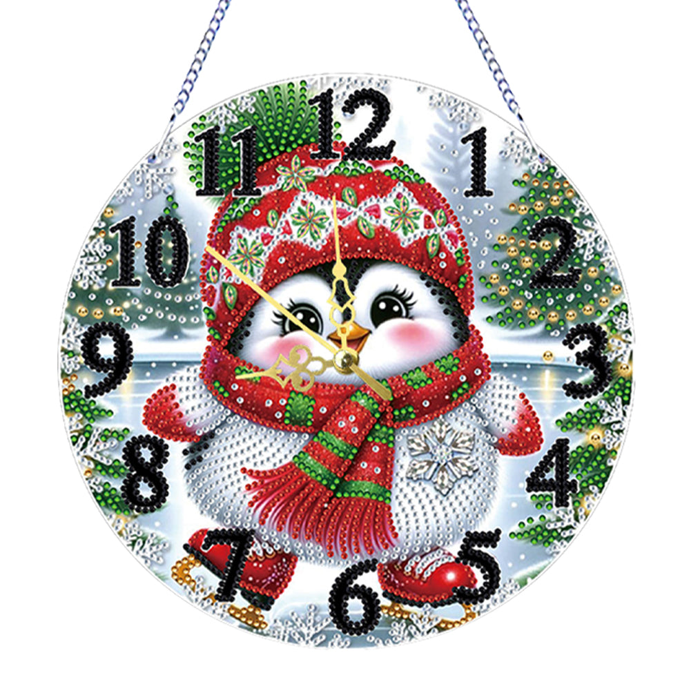 2D Flat DIY Xmas Diamond Painting Ornament with Clock Function Creative Craft Christmas