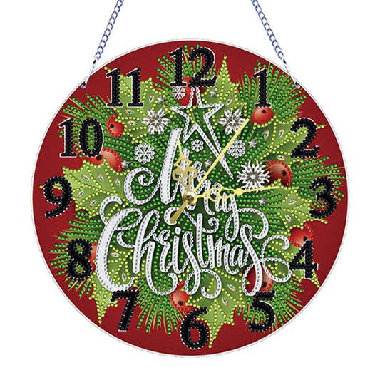 2D Flat DIY Xmas Diamond Painting Ornament with Clock Function Creative Craft Christmas