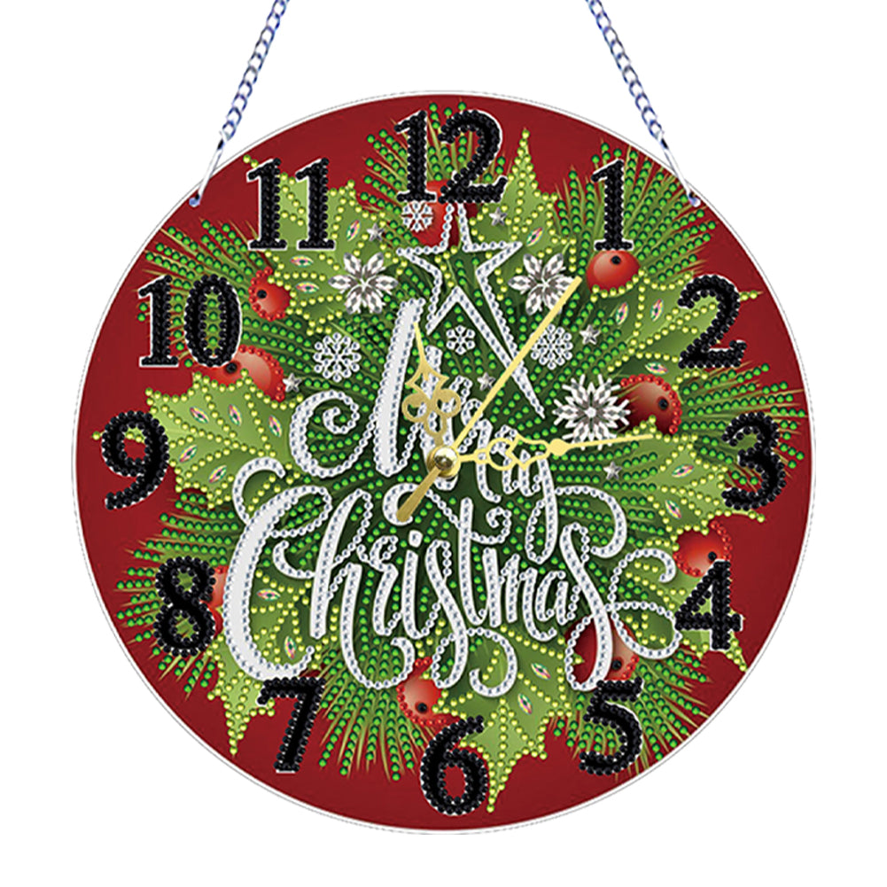 2D Flat DIY Xmas Diamond Painting Ornament with Clock Function Creative Craft Christmas