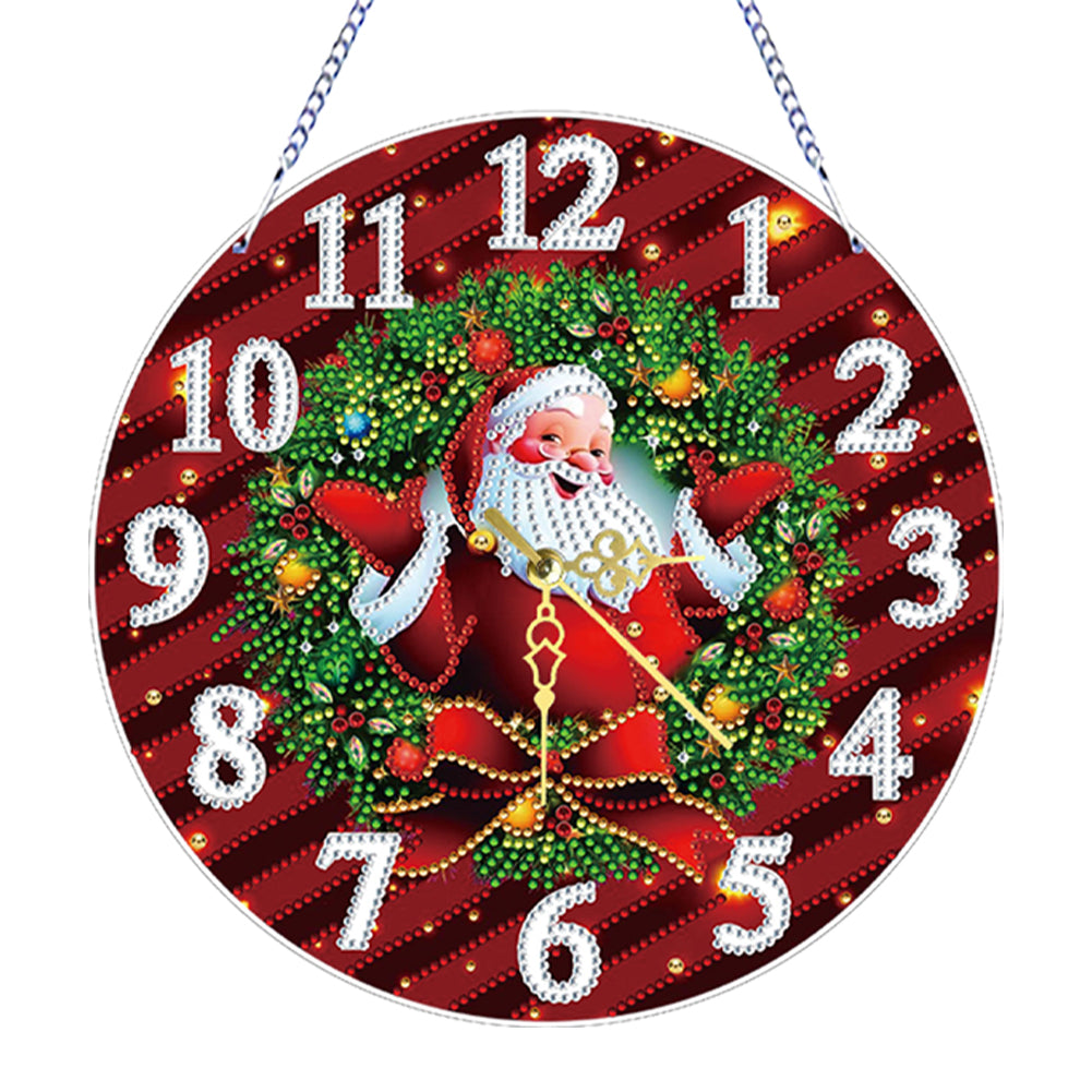 2D Flat DIY Xmas Diamond Painting Ornament with Clock Function Creative Craft Christmas