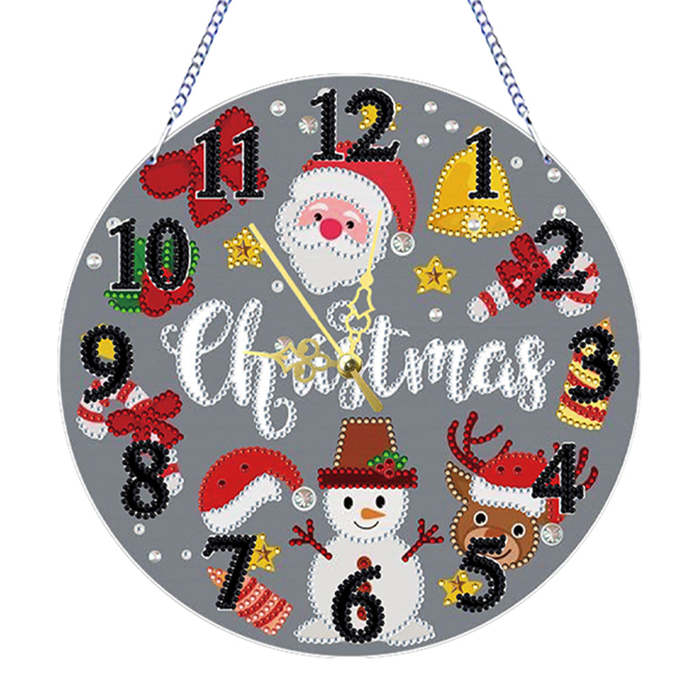 2D Flat DIY Xmas Diamond Painting Ornament with Clock Function Creative Craft Christmas