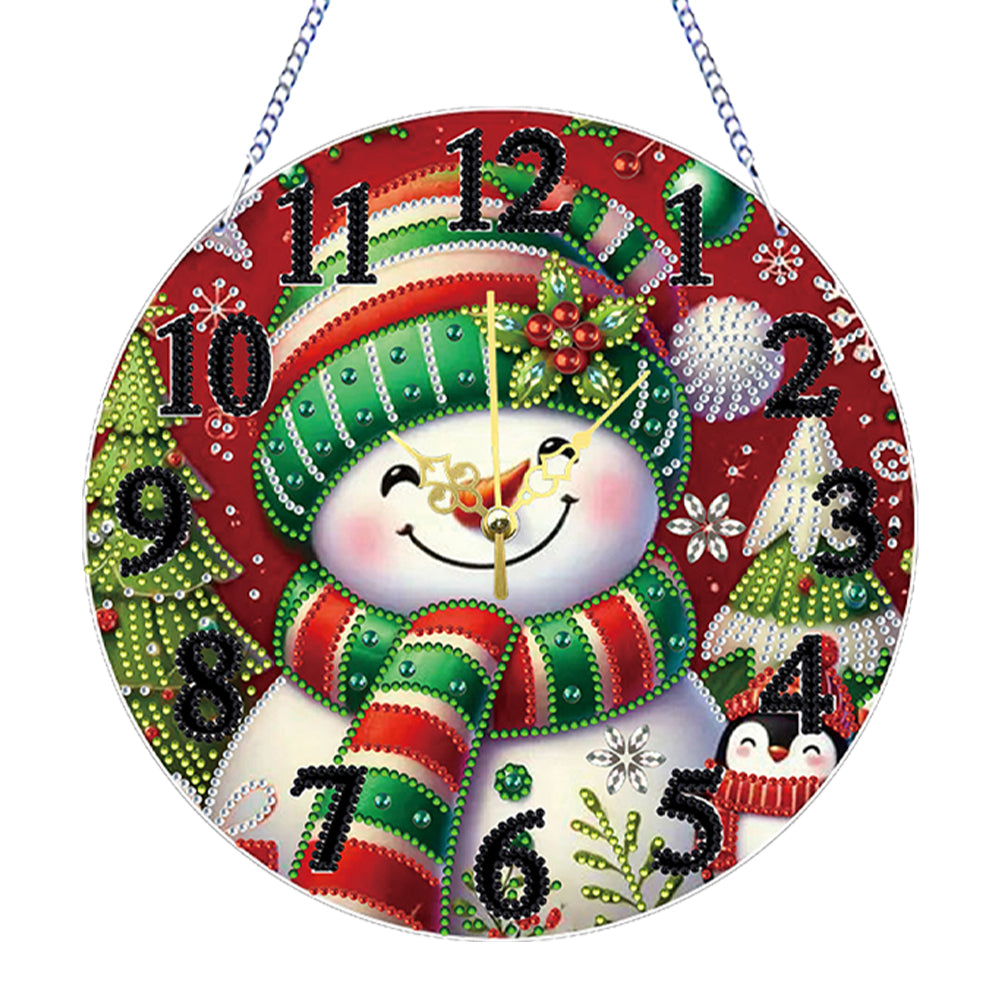 2D Flat DIY Xmas Diamond Painting Ornament with Clock Function Creative Craft Christmas