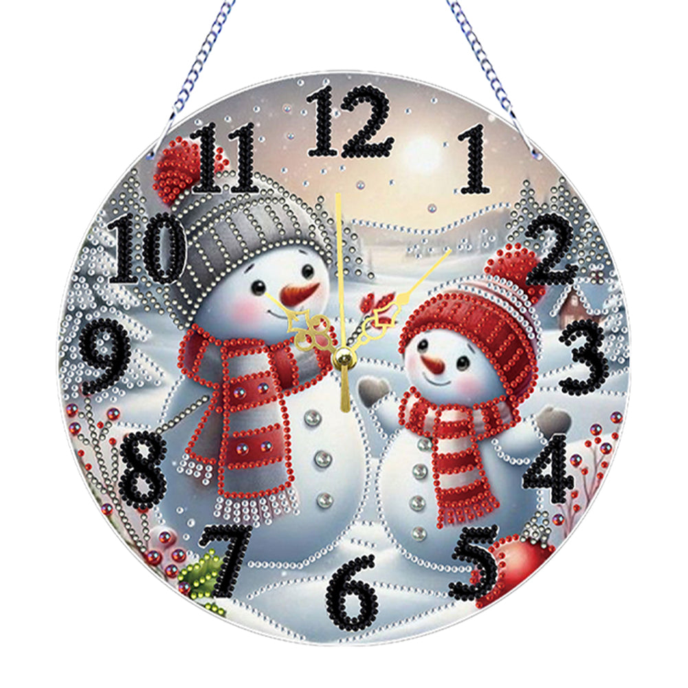 2D Flat DIY Xmas Diamond Painting Ornament with Clock Function Creative Craft Christmas