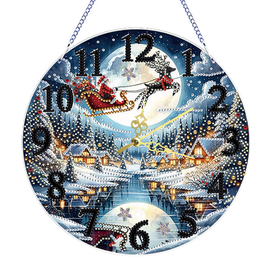 2D Flat DIY Xmas Diamond Painting Ornament with Clock Function Creative Craft Christmas