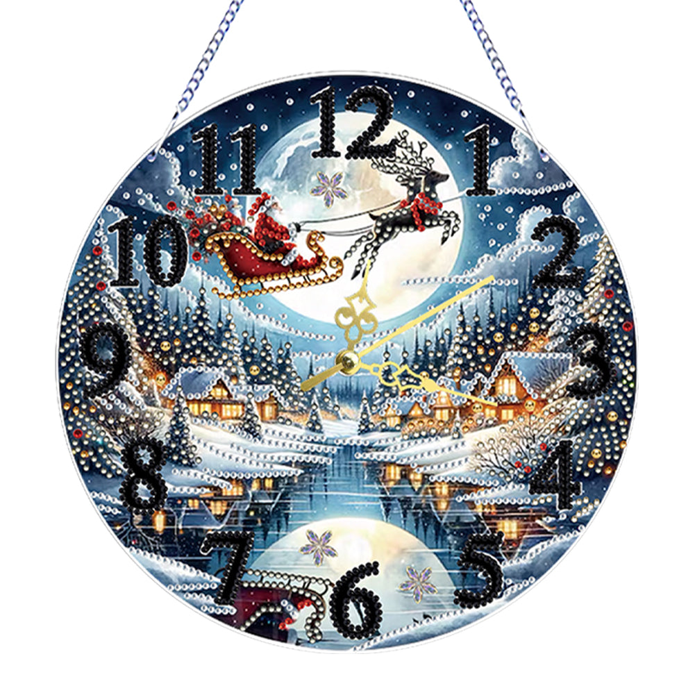 2D Flat DIY Xmas Diamond Painting Ornament with Clock Function Creative Craft Christmas