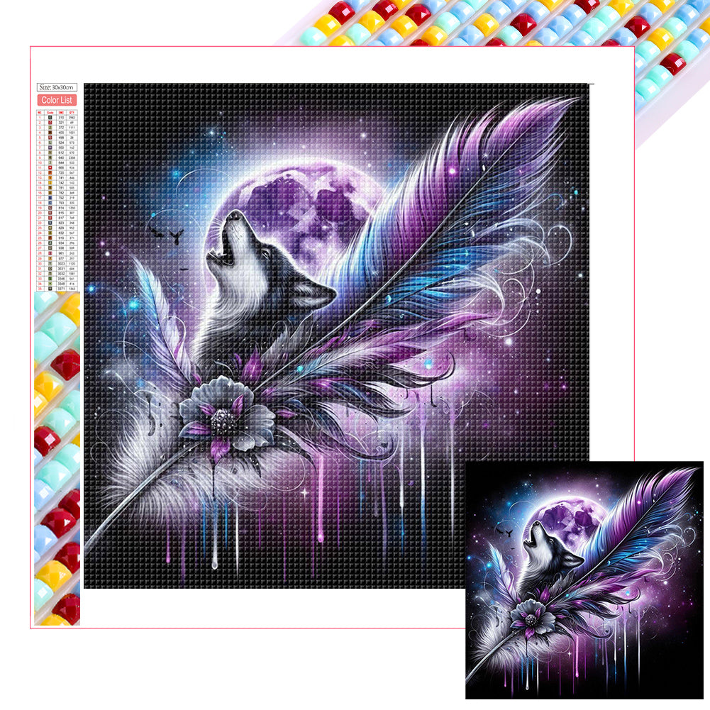 Diamond Painting - Full Square - Feather Moon Night Wolf (30*30CM)