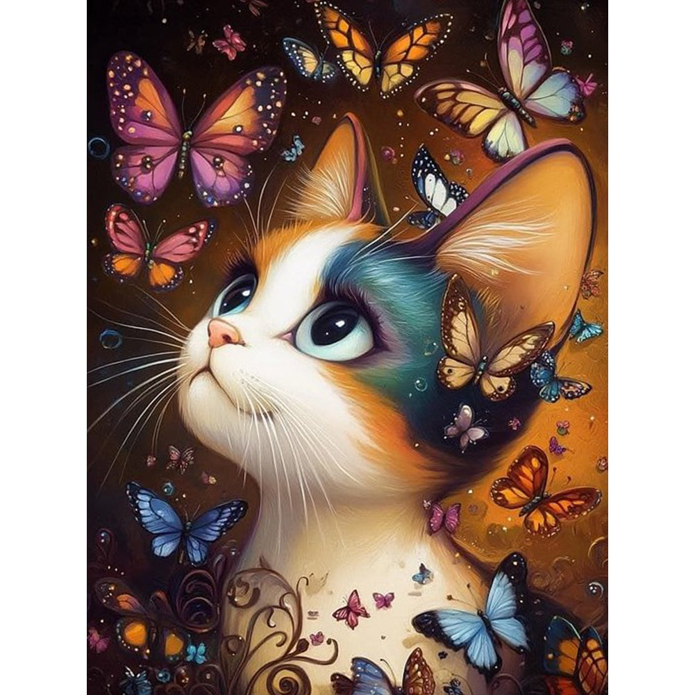 Diamond Painting - Full Round - Cat Butterfly (30*40CM)