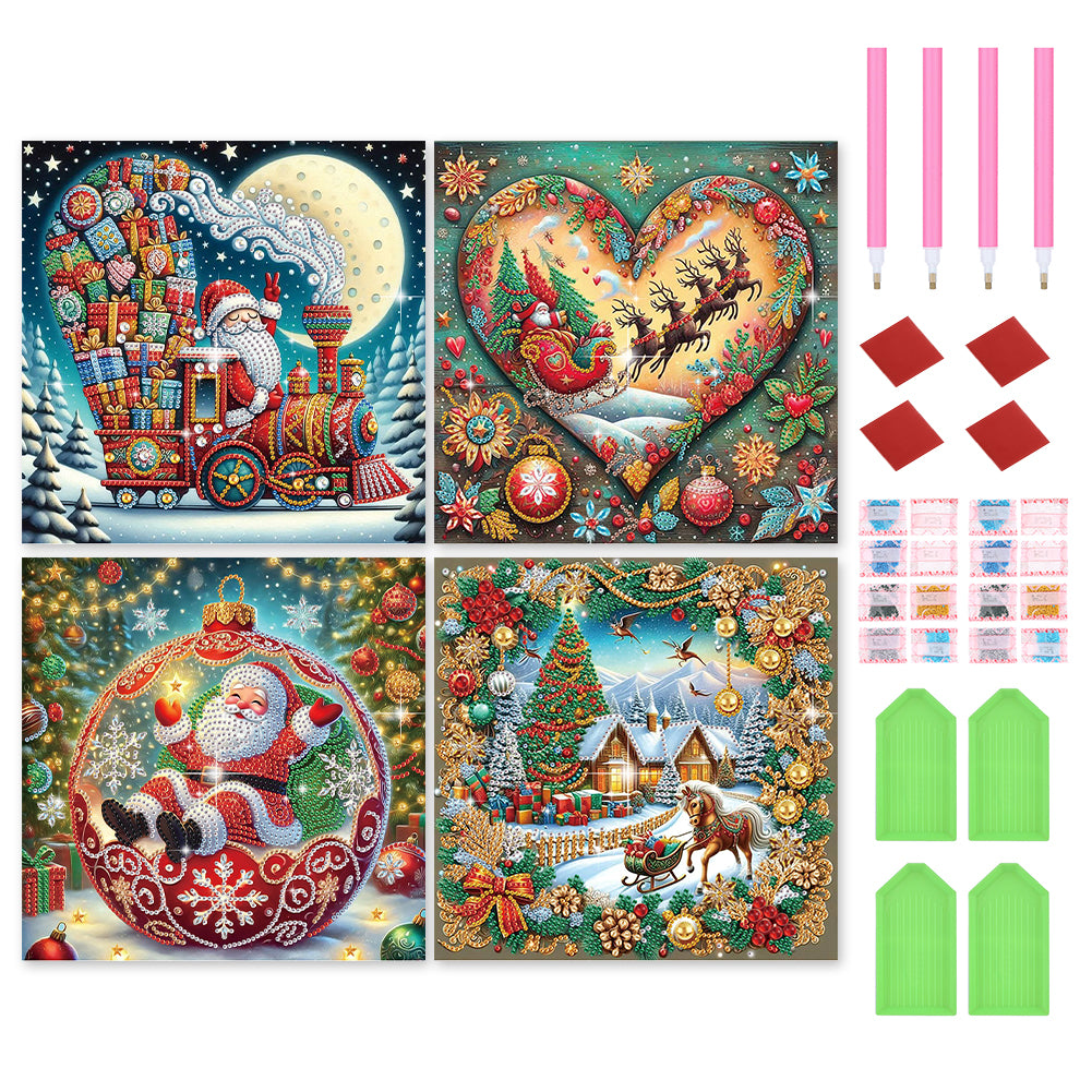4pcs Diamond Painting - Partial Special Shaped - Christmas Atmosphere (30*30CM)