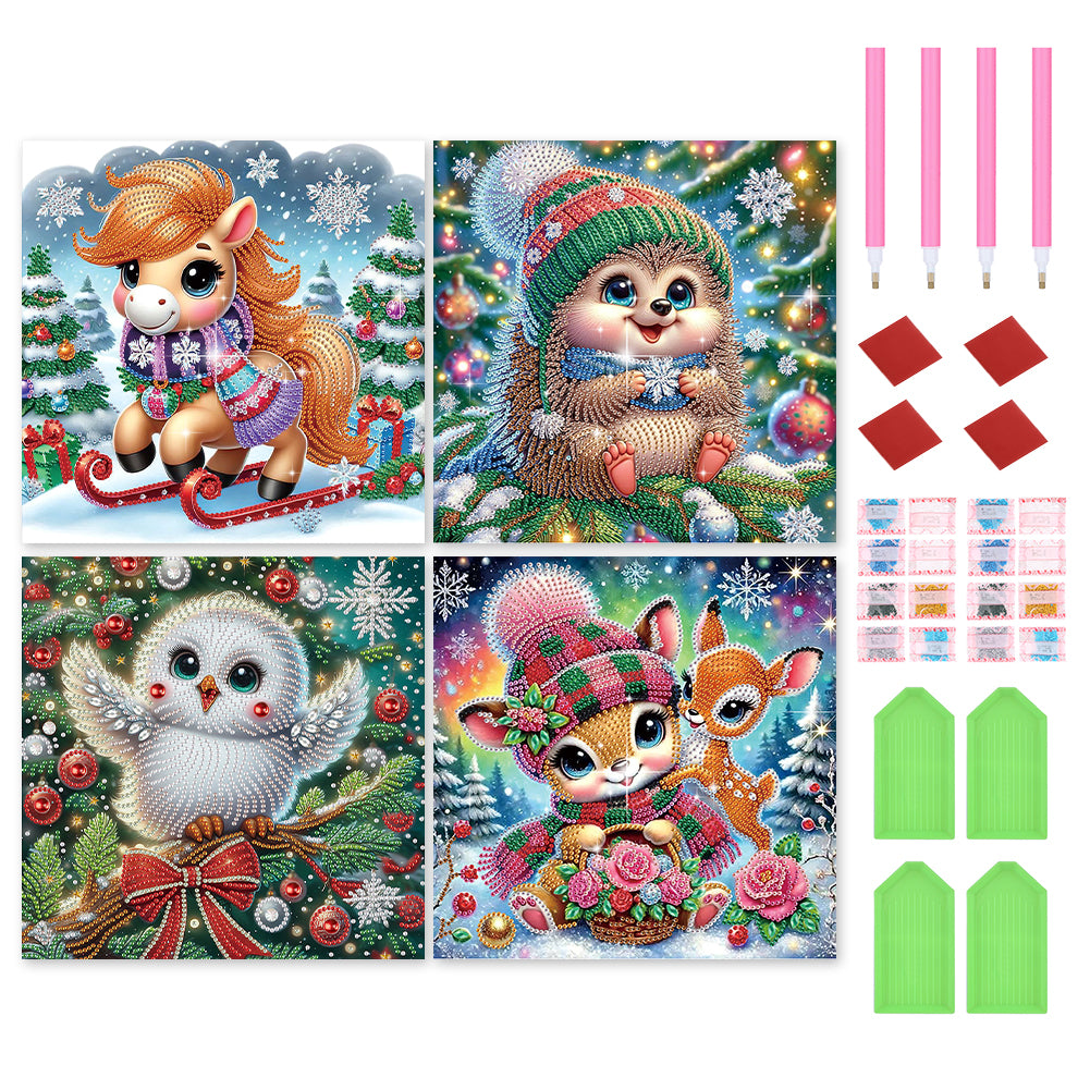 4pcs Diamond Painting - Partial Special Shaped - Christmas Animal (30*30CM)