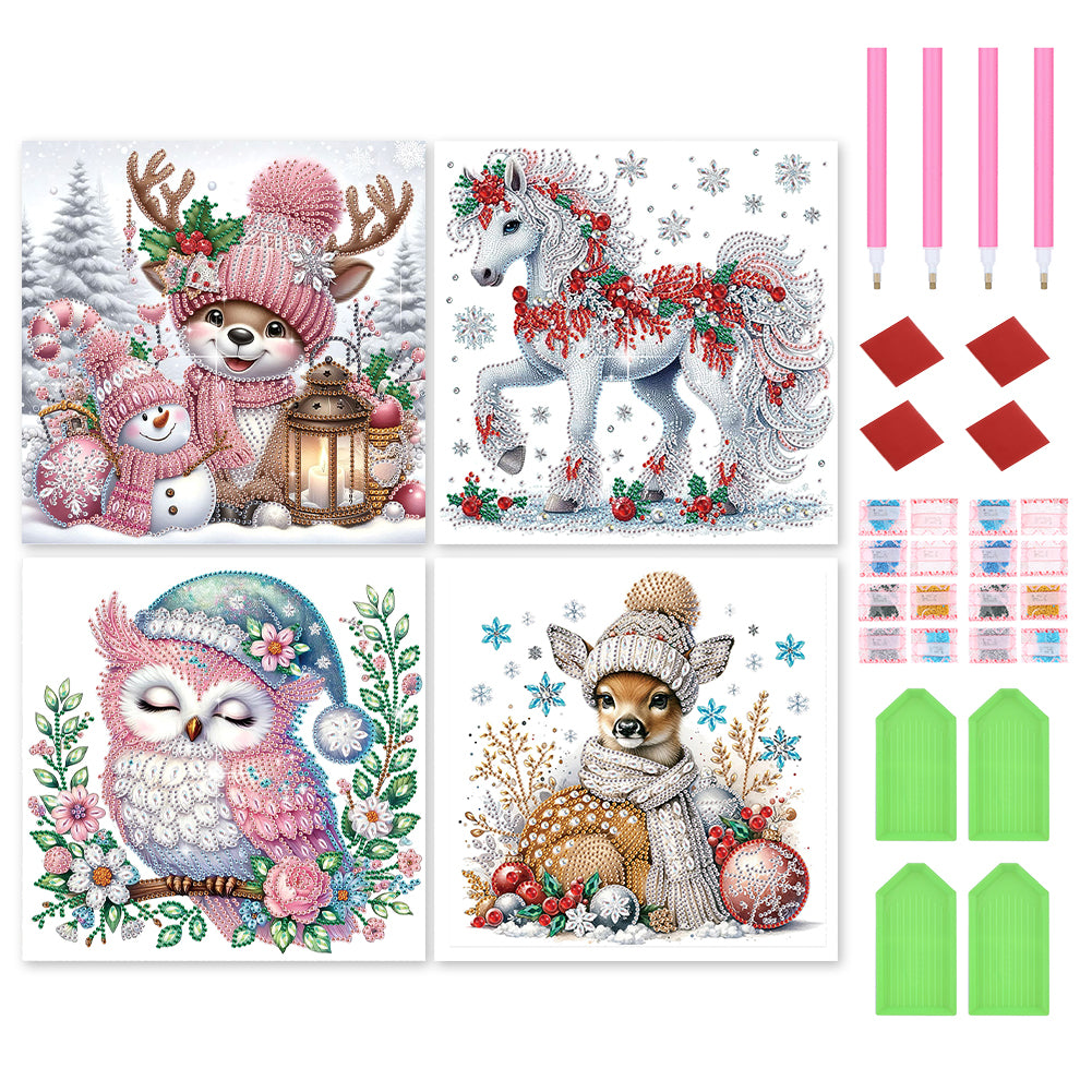 4pcs Diamond Painting - Partial Special Shaped - Christmas Animal (30*30CM)