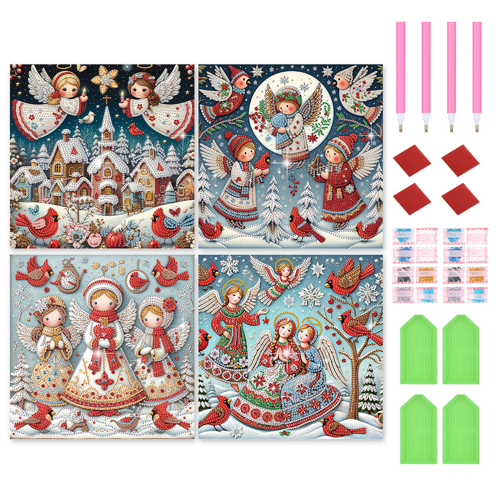 4pcs Diamond Painting - Partial Special Shaped - Christmas Angel (30*30CM)