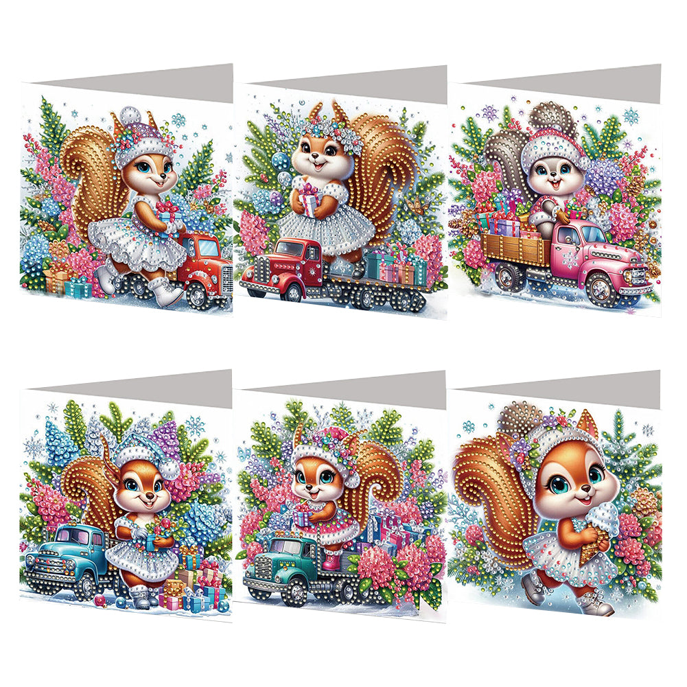 6PCS DIY Xmas Diamond Art Greeting Cards Congratulations Cards & Gifts (Squirrel