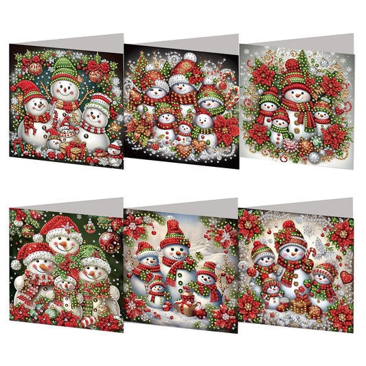 6PCS DIY Xmas Diamond Art Greeting Cards Congratulations Cards & Gifts (Snowman)
