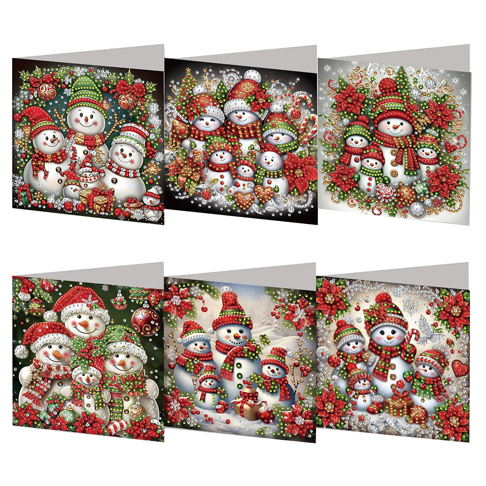 6PCS DIY Xmas Diamond Art Greeting Cards Congratulations Cards & Gifts (Snowman)