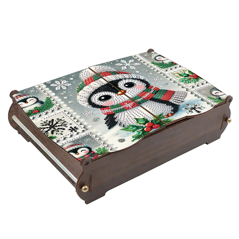 5D DIY Diamond Art Crystal Storage Wooden Case Kit for Home Decor (Penguin) Christmas
