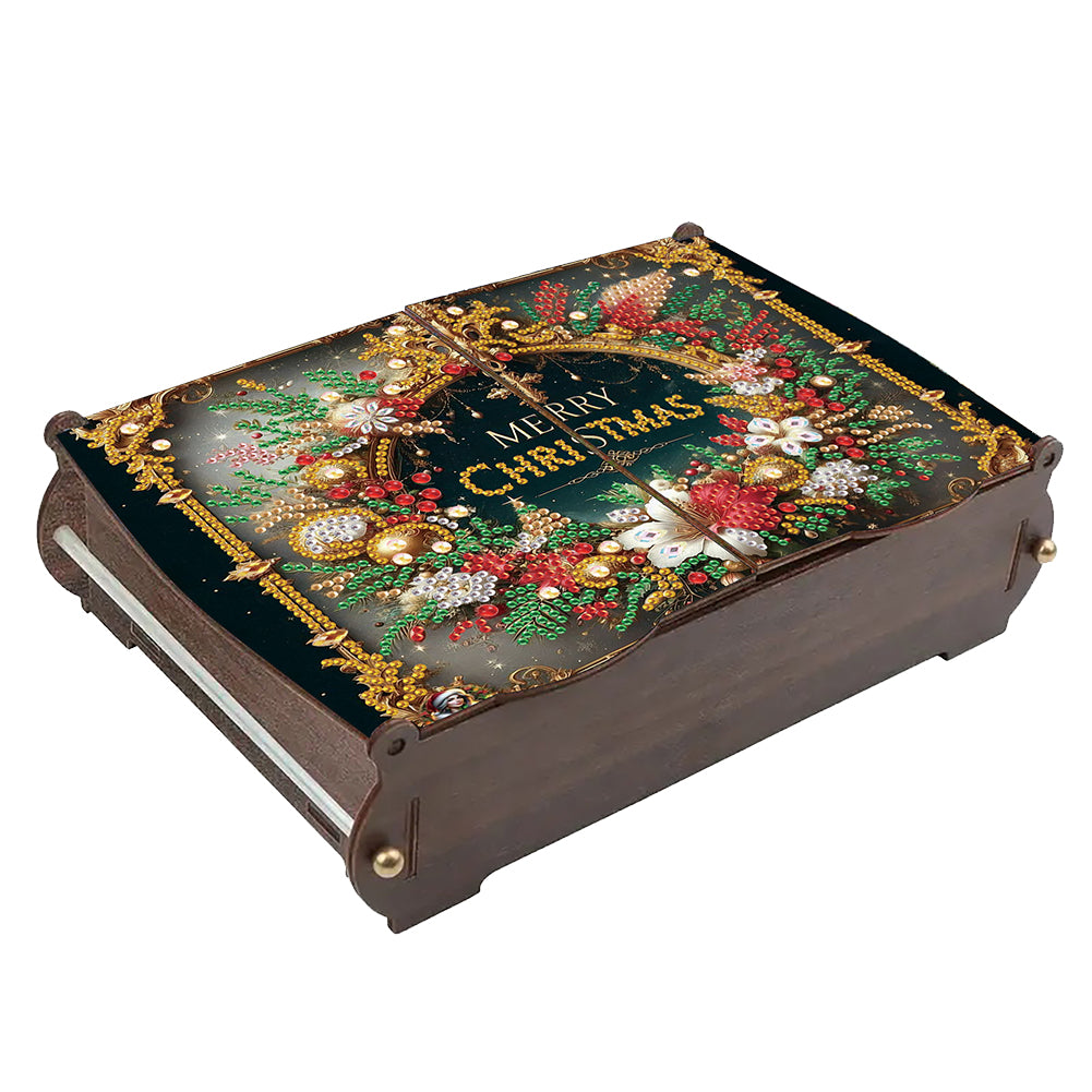 5D DIY Diamond Art Crystal Storage Wooden Case Kit for Decor (Merry Christmas)
