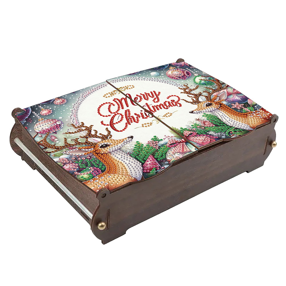 5D DIY Diamond Art Crystal Storage Wooden Case Kit for Decor (Christmas Elk)