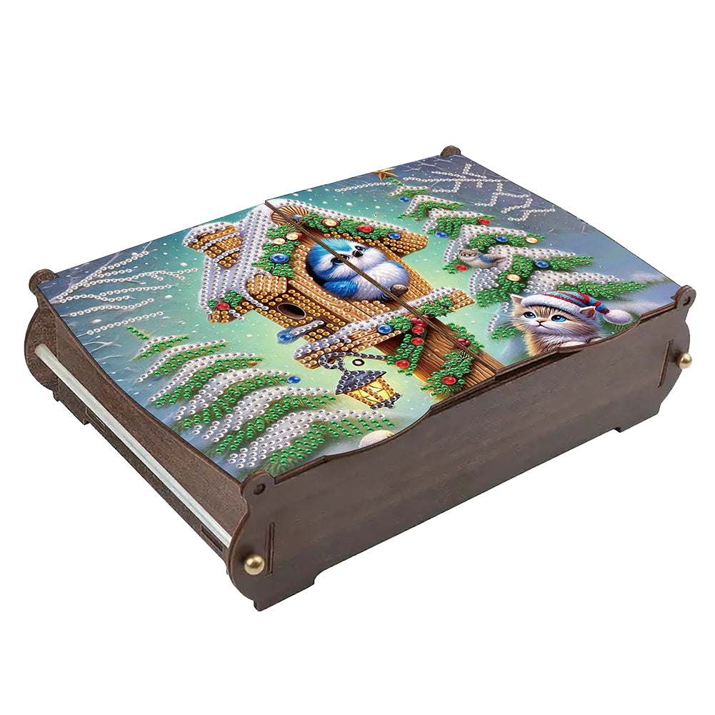 5D DIY Diamond Art Crystal Storage Wooden Case Kit for Home Decor (Bird House)