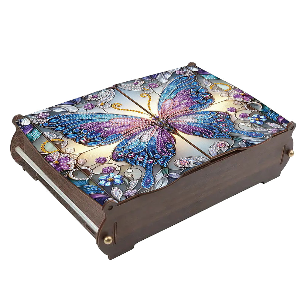 5D DIY Diamond Art Crystal Storage Wooden Case Kit for Home Decor (Butterfly)