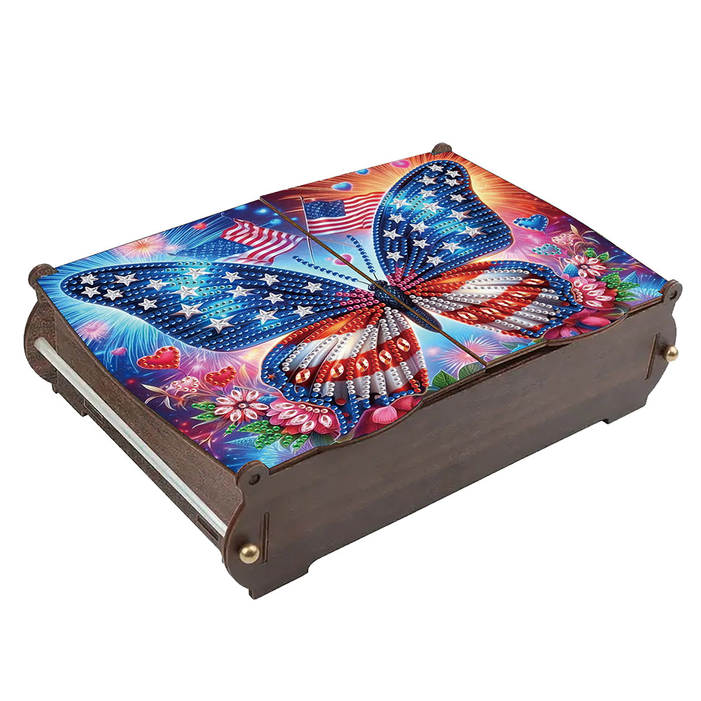 5D DIY Diamond Art Crystal Storage Wooden Case Kit for Decor (Independence Day)