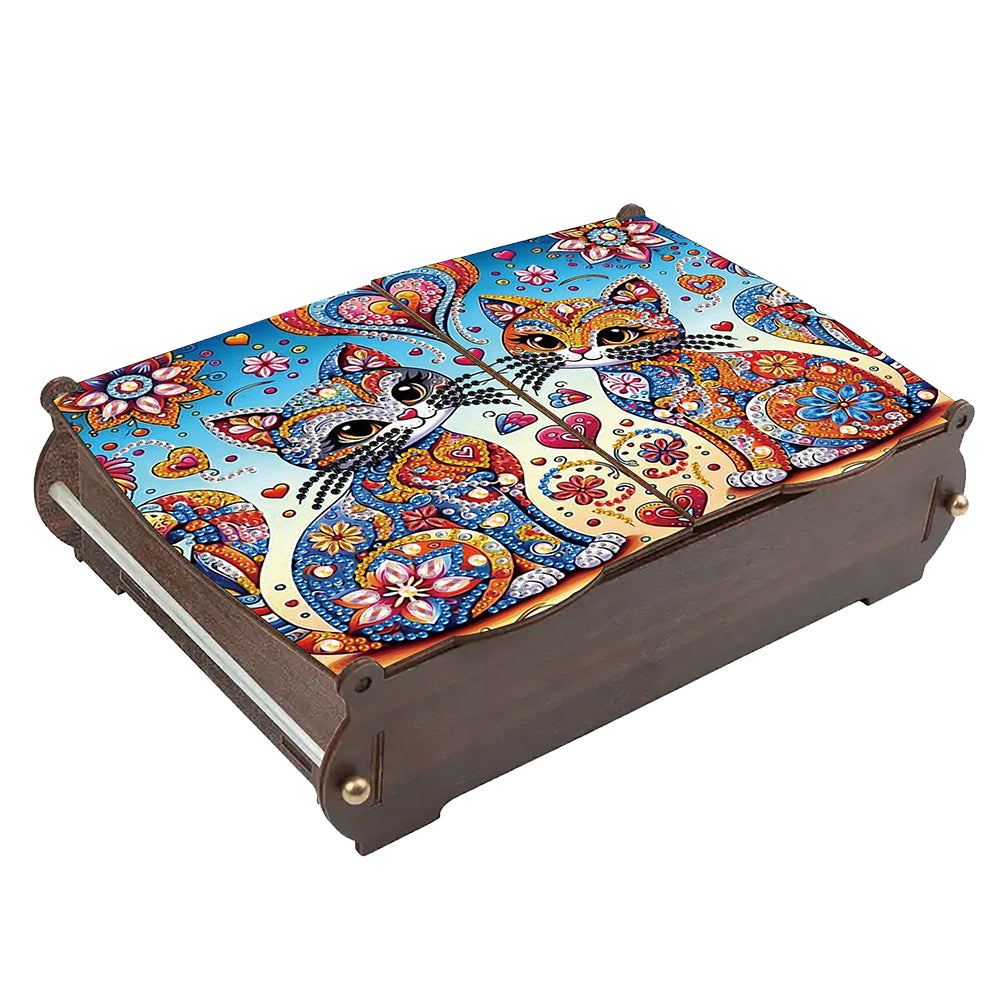 5D DIY Diamond Art Crystal Storage Wooden Case Kit for Home Decor Craft (Cat)