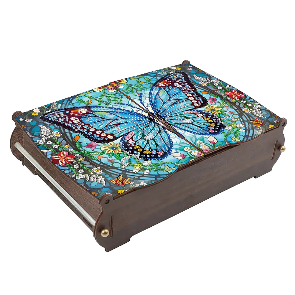5D DIY Diamond Art Crystal Storage Wooden Case Kit for Home Decor (Butterfly 2)