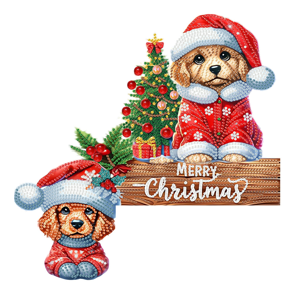 DIY Xmas Diamond Painting Wooden Door Decoration for Feiend Gifts (Santa Puppy) Christmas