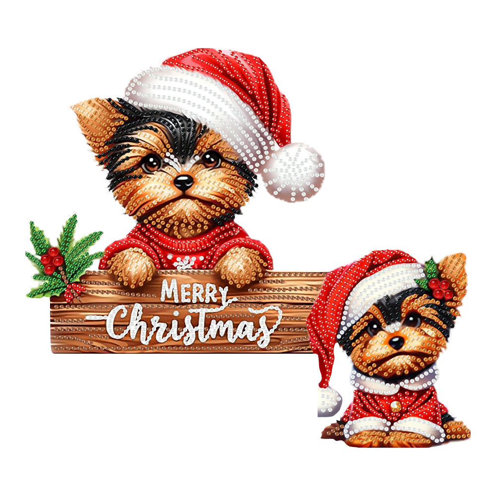 DIY Xmas Diamond Painting Wooden Door Decoration for Feiend Gifts (Santa Puppy) Christmas