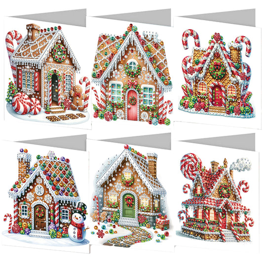 6PCS DIY Diamond Art Greeting Cards Christmas House Congratulations Cards & Gift