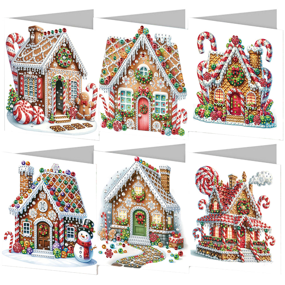 6PCS DIY Diamond Art Greeting Cards Christmas House Congratulations Cards & Gift