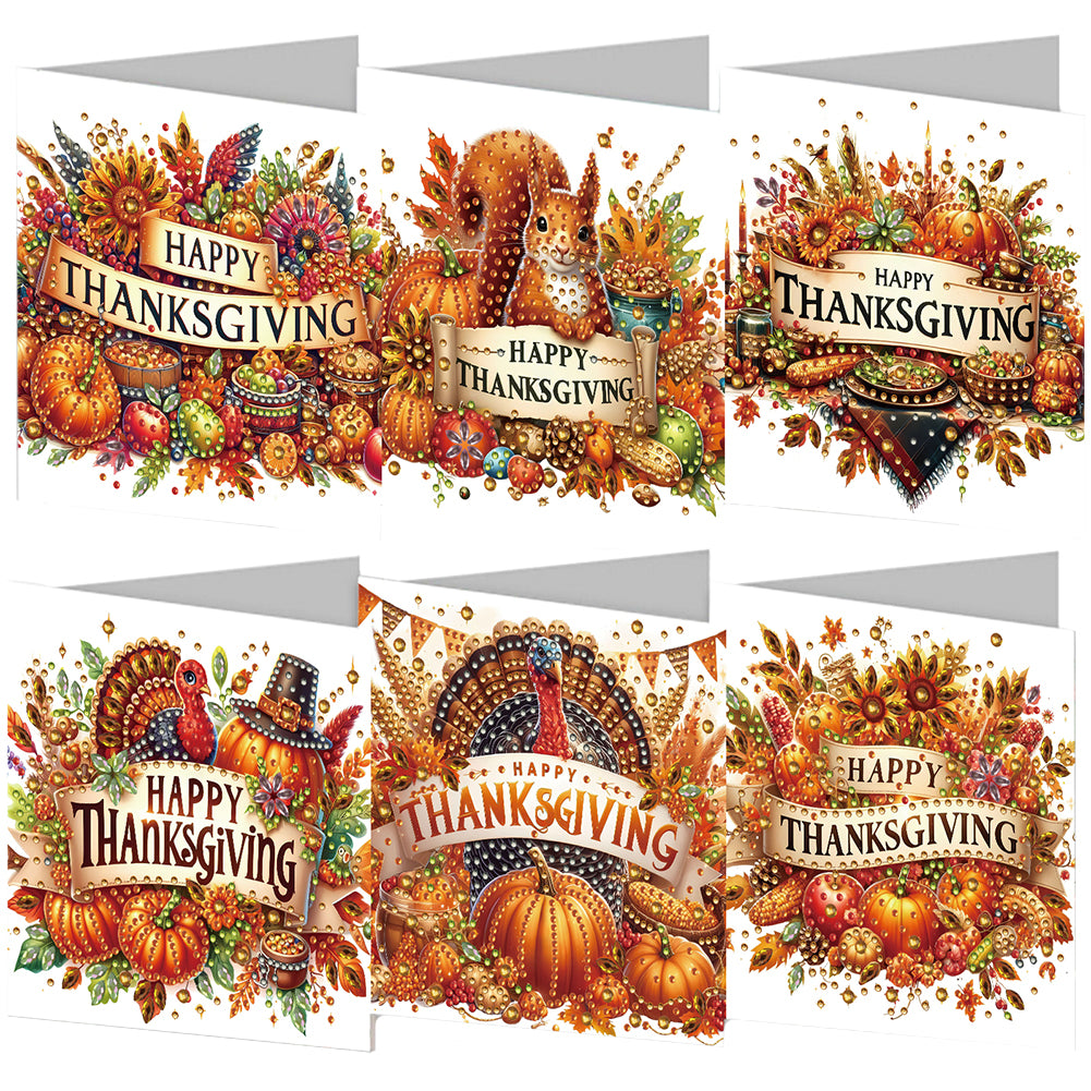 6PCS DIY Diamond Art Greeting Cards Thanksgiving Pattern Congratulations Cards