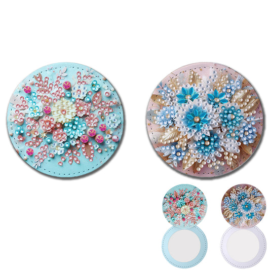 DIY Diamond Art Portable Cosmetic Mirror Home Diamond Painting Crafts (Flower)