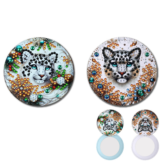 DIY Diamond Art Portable Cosmetic Mirror Round Diamond Painting Crafts (Tiger)