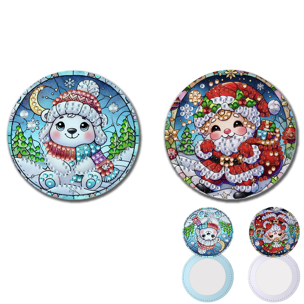 DIY Diamond Art Portable Cosmetic Mirror for Home Office Craft (Merry Christmas)