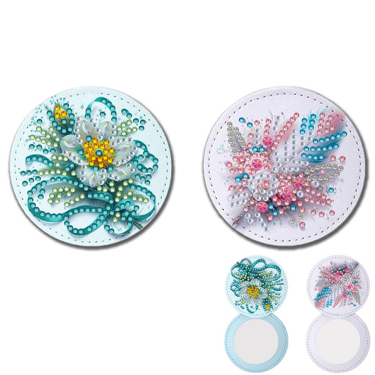 DIY Diamond Art Portable Cosmetic Mirror Diamond Painting Crafts (Feather)