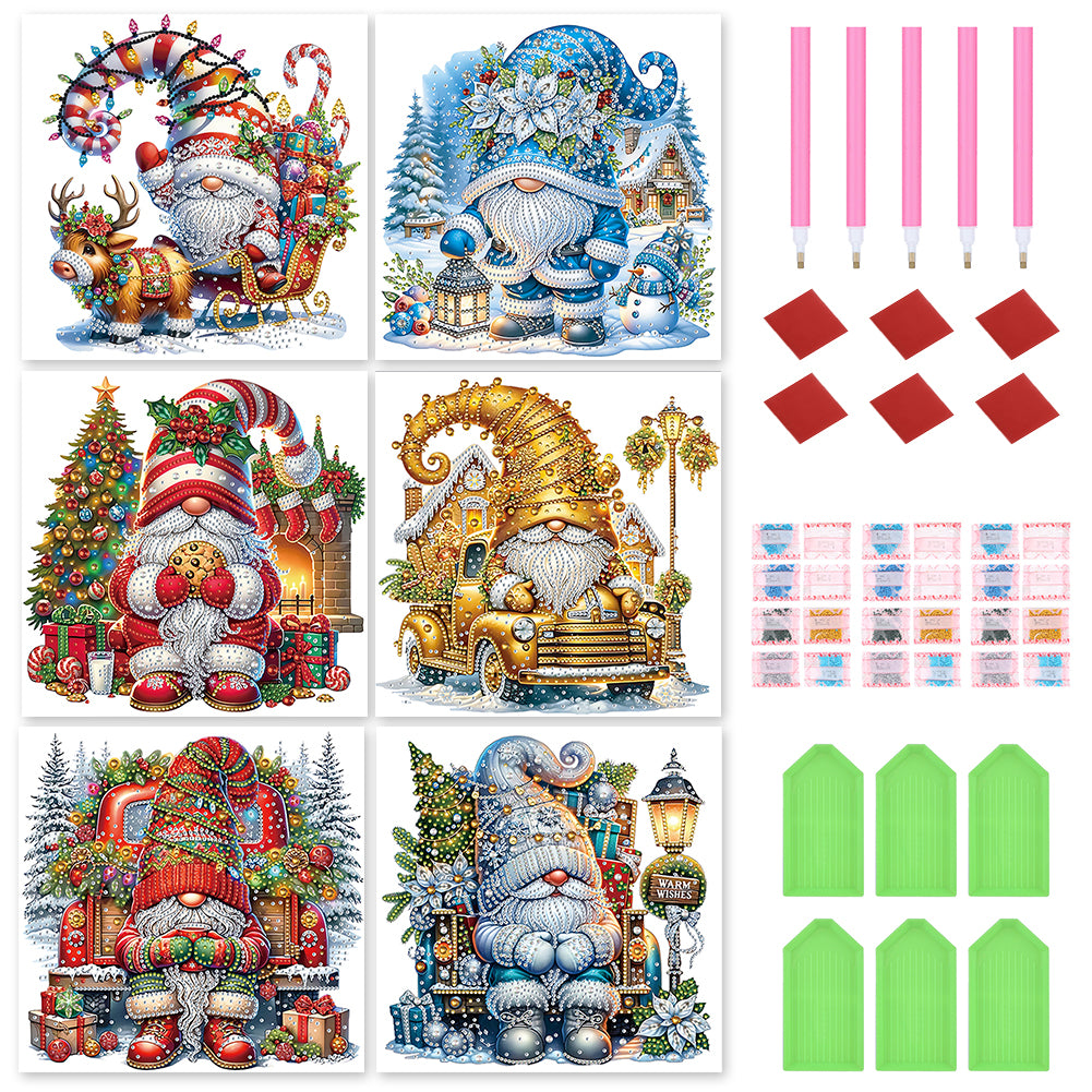 6pcs Diamond Painting - Partial Special Shaped - Christmas Gnome (30*30CM)