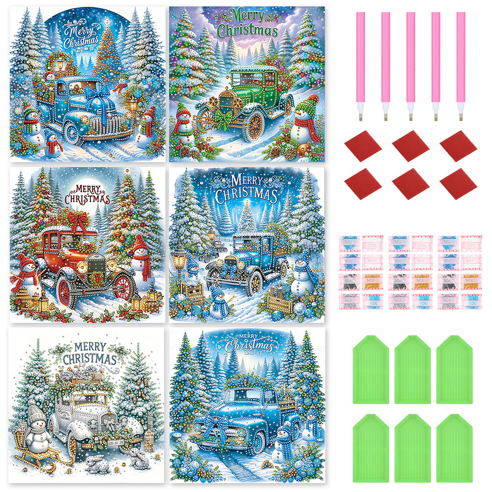 6pcs Diamond Painting - Partial Special Shaped - Christmas Car (30*30CM)