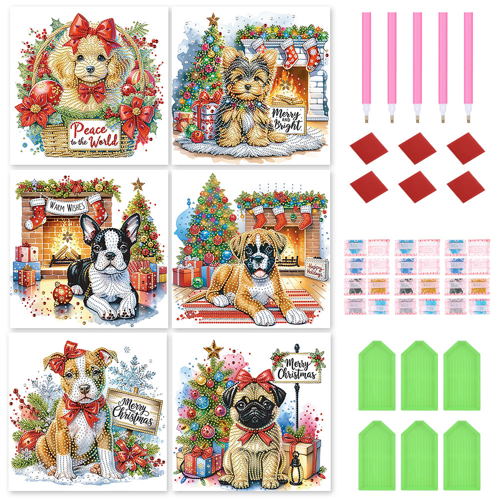 6pcs Diamond Painting - Partial Special Shaped - Christmas Dog (30*30CM)