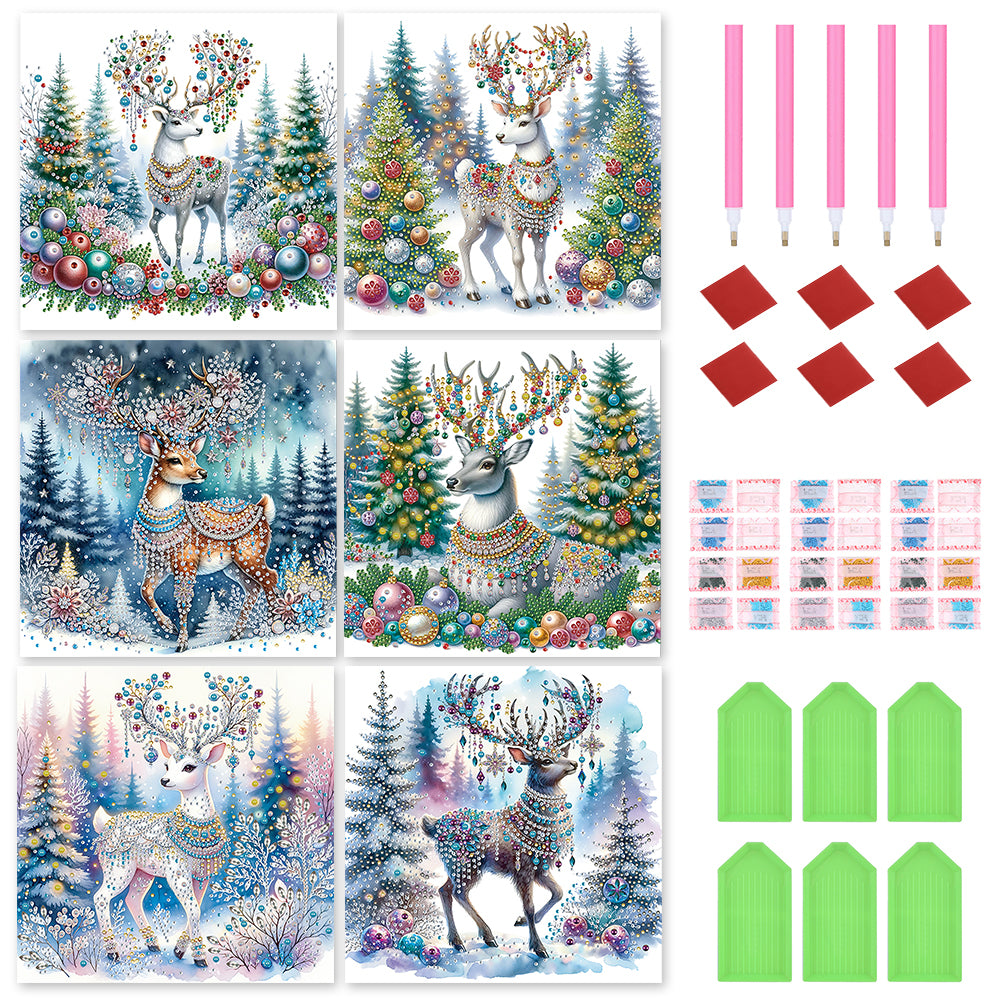 6pcs Diamond Painting - Partial Special Shaped - Christmas Elk (30*30CM)