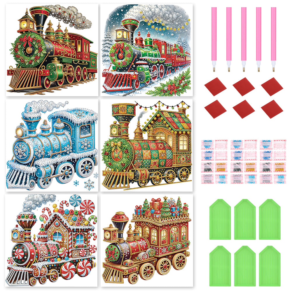 6pcs Diamond Painting - Partial Special Shaped - Christmas Train (30*30CM)