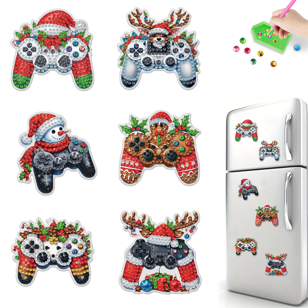6PCS 2D Flat Xmas DIY Crystal Refrigerator Magnet for Decor (Game Controller) Christmas